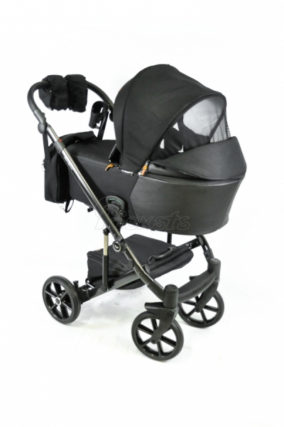bērnu rati 2in1/3in1 Baby-Merc Mosca melns audums un eko-āda