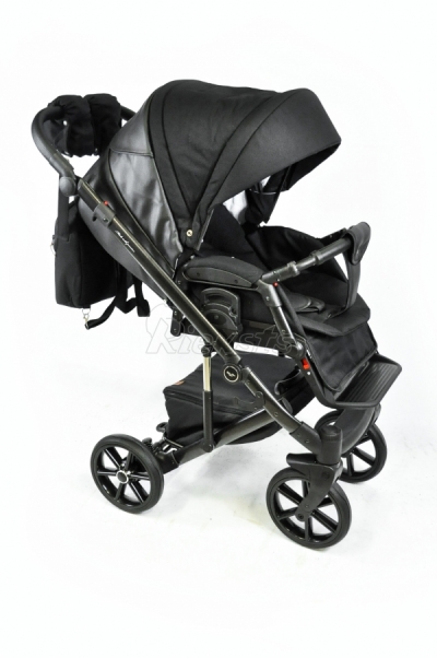 bērnu rati 2in1/3in1 Baby-Merc Mosca melns audums un eko-āda