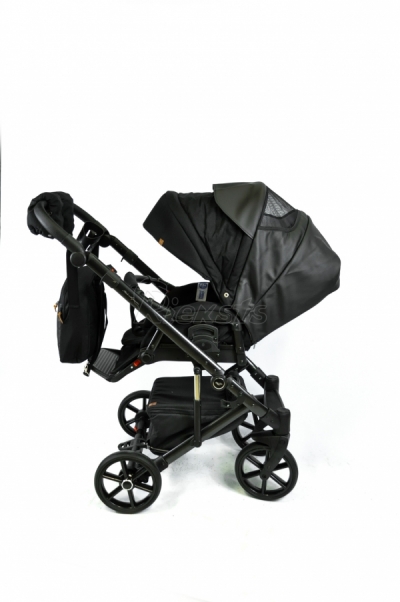 bērnu rati 2in1/3in1 Baby-Merc Mosca melns audums un eko-āda