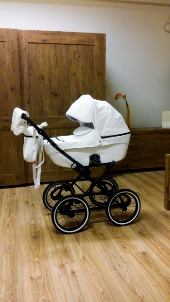 bērnu rati 2in1/3in1 Mikrus Classic BIANCO balta eko āda