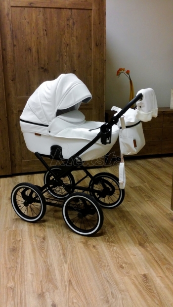 bērnu rati 2in1/3in1 Mikrus Classic BIANCO balta eko āda