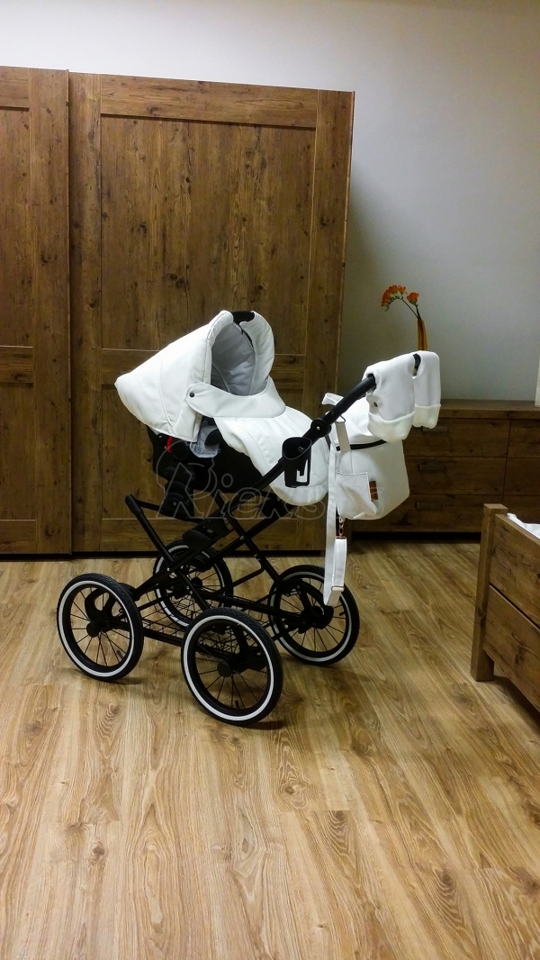 bērnu rati 2in1/3in1 Mikrus Classic BIANCO balta eko āda