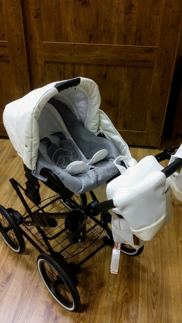 bērnu rati 2in1/3in1 Mikrus Classic BIANCO balta eko āda