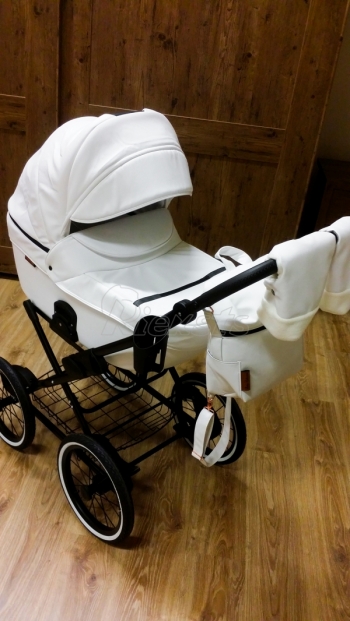 bērnu rati 2in1/3in1 Mikrus Classic BIANCO balta eko āda