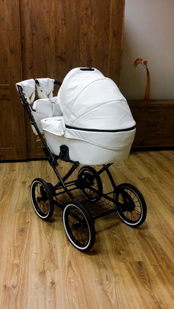 bērnu rati 2in1/3in1 Mikrus Classic BIANCO balta eko āda