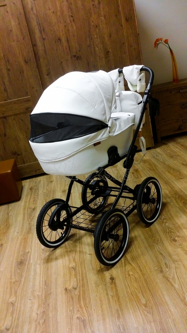 bērnu rati 2in1/3in1 Mikrus Classic BIANCO balta eko āda