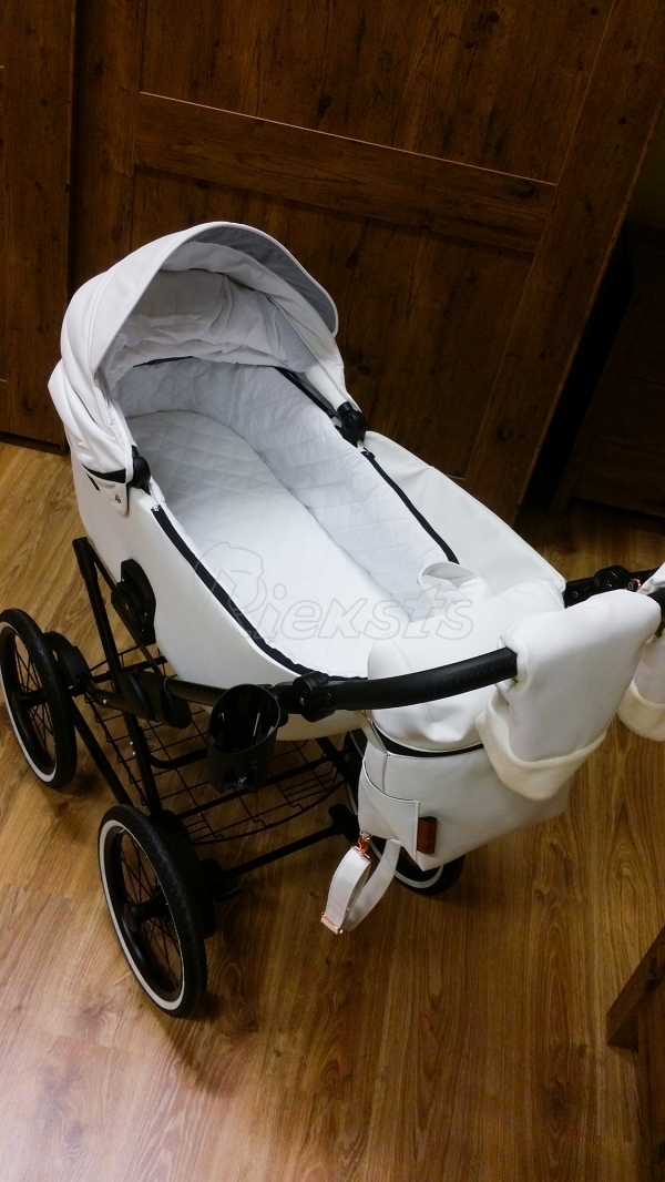 bērnu rati 2in1/3in1 Mikrus Classic BIANCO balta eko āda