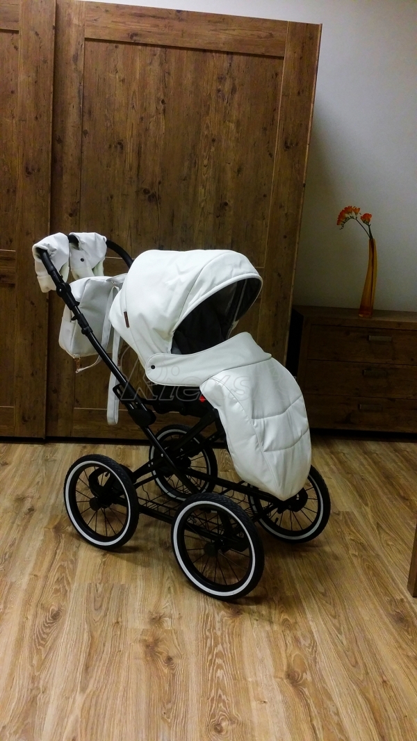 bērnu rati 2in1/3in1 Mikrus Classic BIANCO balta eko āda