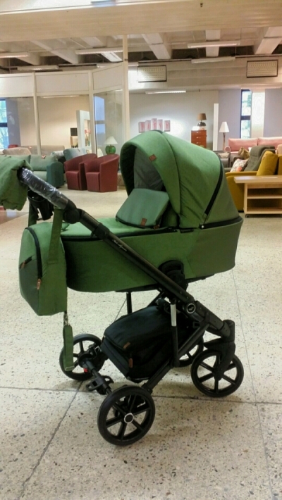 bērnu rati 2in1/3in1 Baby-Merc Mosca zaļš audums ar spīdumu un eko-āda