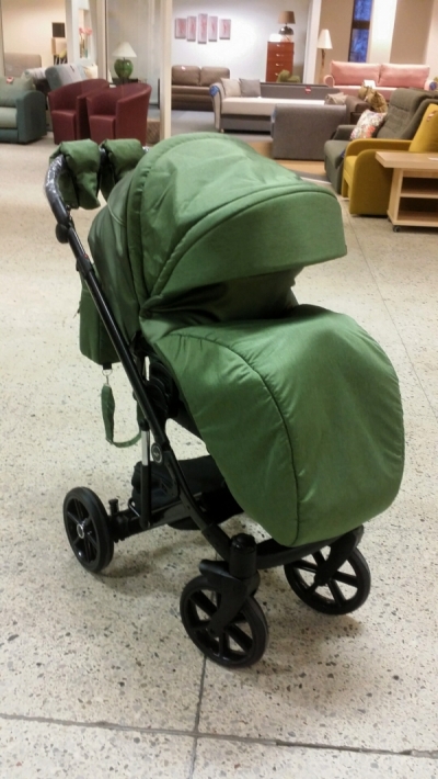 bērnu rati 2in1/3in1 Baby-Merc Mosca zaļš audums ar spīdumu un eko-āda