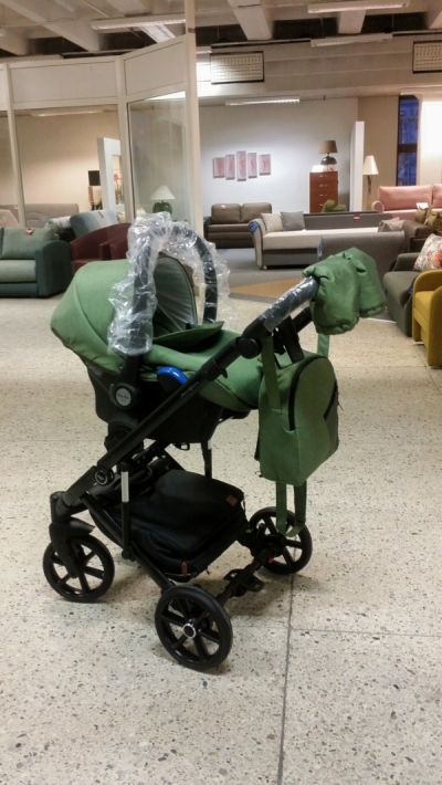 bērnu rati 2in1/3in1 Baby-Merc Mosca zaļš audums ar spīdumu un eko-āda