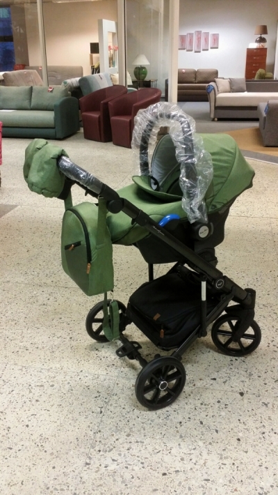 bērnu rati 2in1/3in1 Baby-Merc Mosca zaļš audums ar spīdumu un eko-āda