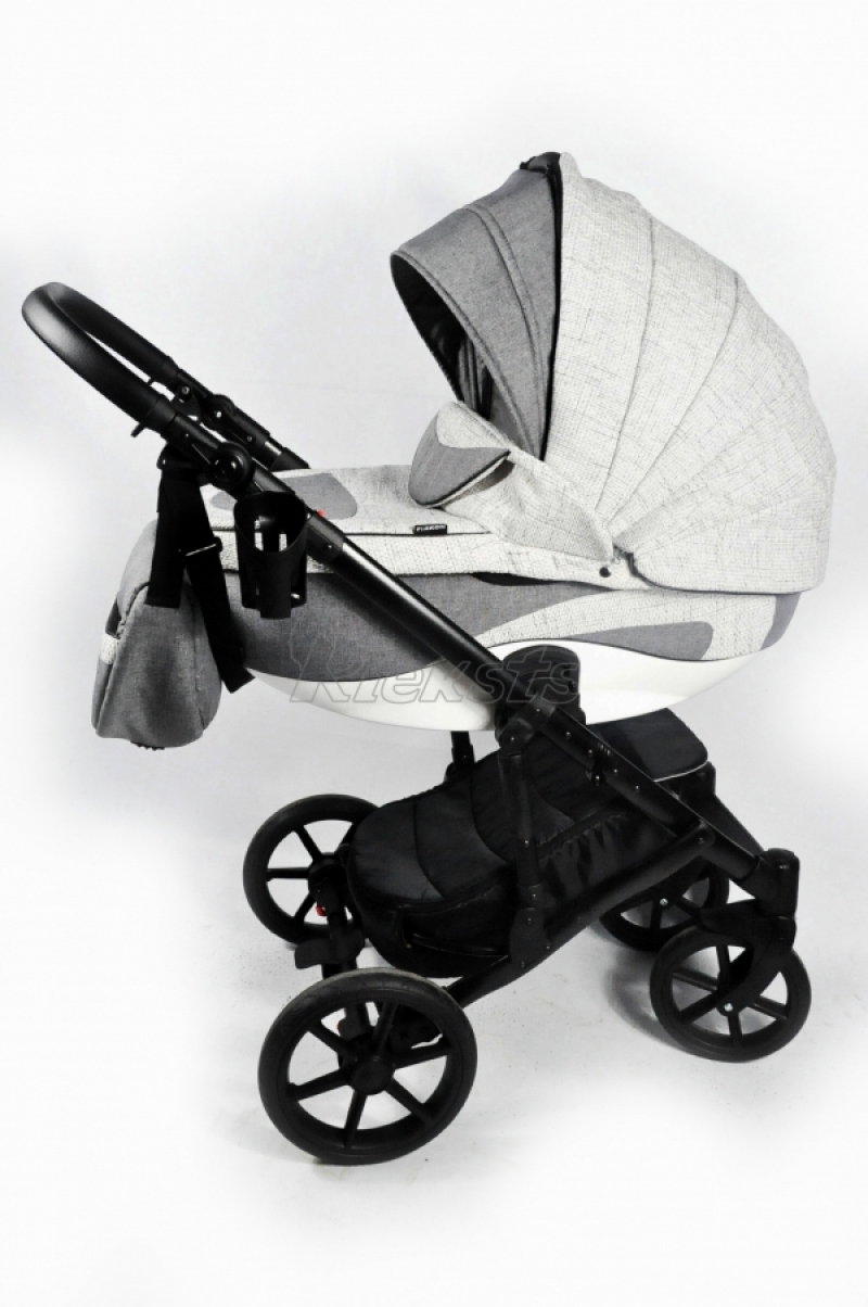 bērnu rati 2in1/3in1 FIRKON Vesta White linen gaišs līnu imitejošs audums