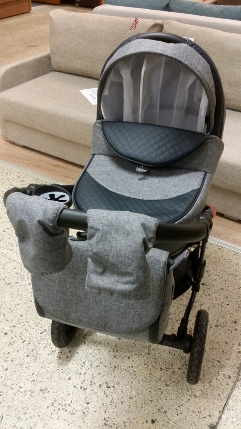 bērnu rati 2in1/3in1 Florencija dark grey eco leather / grey textile