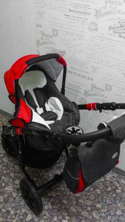 bērnu rati 2in1/3in1 Florencija sarkana eko āda / pelēkais audums