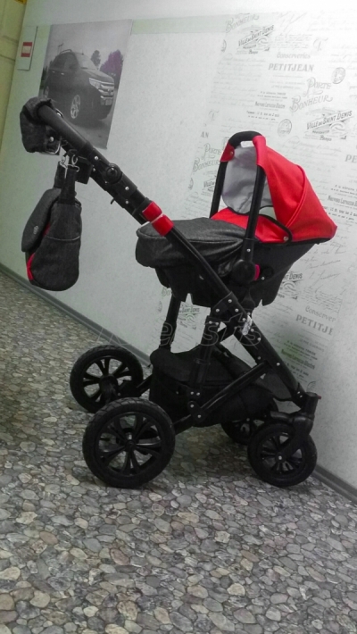 bērnu rati 2in1/3in1 Florencija sarkana eko āda / pelēkais audums