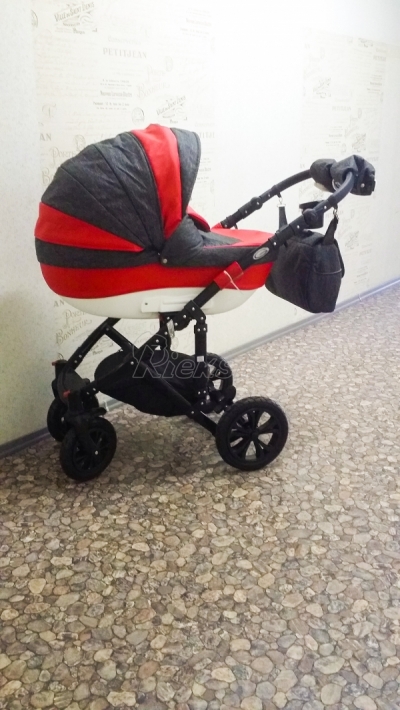 bērnu rati 2in1/3in1 Florencija sarkana eko āda / pelēkais audums