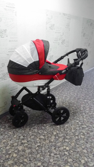 bērnu rati 2in1/3in1 Florencija sarkana eko āda / pelēkais audums