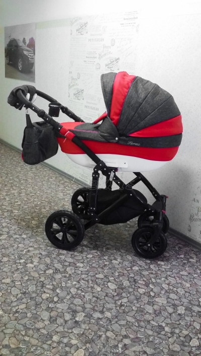 bērnu rati 2in1/3in1 Florencija sarkana eko āda / pelēkais audums