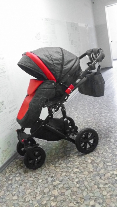 bērnu rati 2in1/3in1 Florencija sarkana eko āda / pelēkais audums