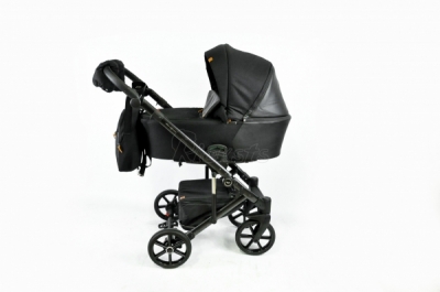 bērnu rati 2in1/3in1 Baby-Merc Mosca melns audums un eko-āda