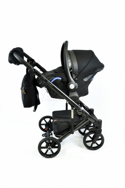 bērnu rati 2in1/3in1 Baby-Merc Mosca melns audums un eko-āda