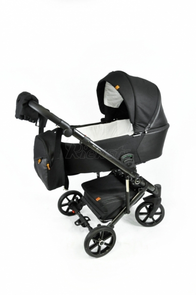 bērnu rati 2in1/3in1 Baby-Merc Mosca melns audums un eko-āda