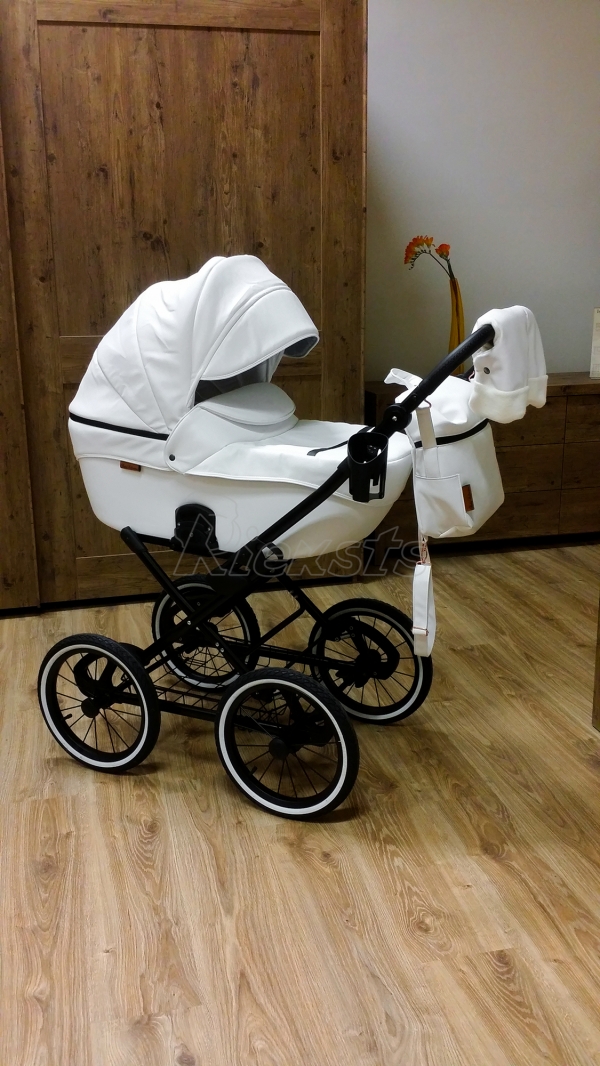 bērnu rati 2in1/3in1 Mikrus Classic BIANCO balta eko āda