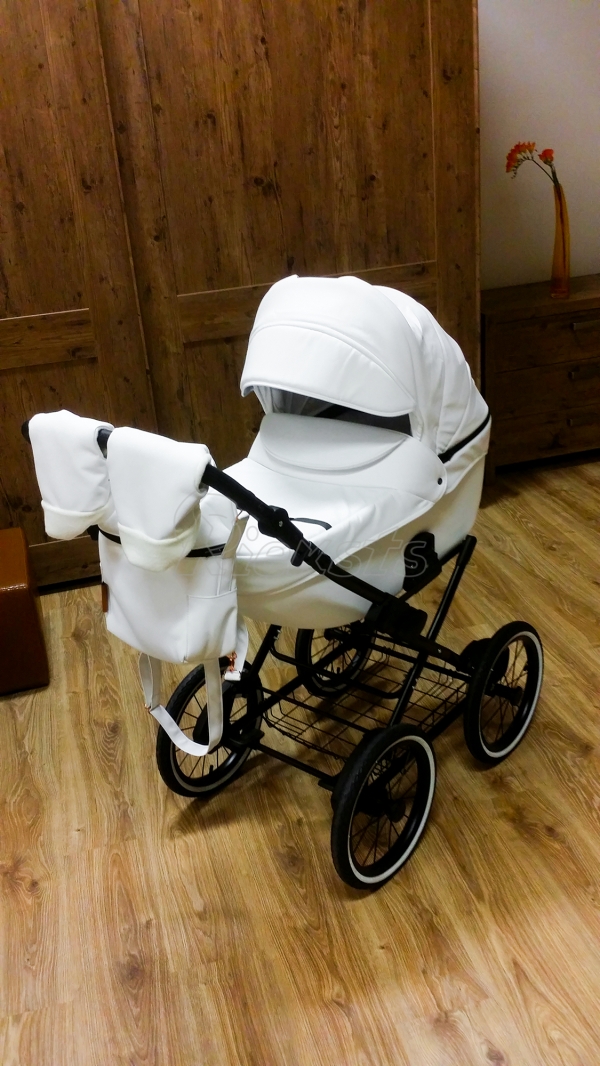 bērnu rati 2in1/3in1 Mikrus Classic BIANCO balta eko āda