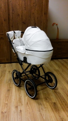 bērnu rati 2in1/3in1 Mikrus Classic BIANCO balta eko āda