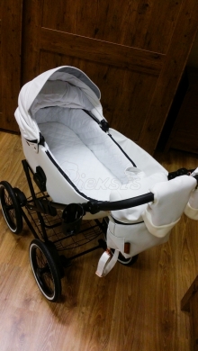 bērnu rati 2in1/3in1 Mikrus Classic BIANCO balta eko āda