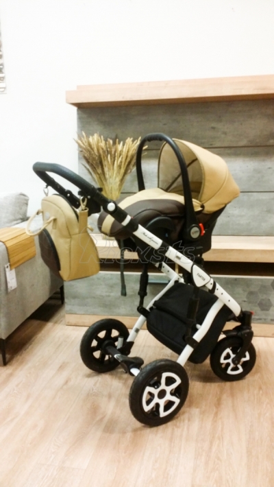 bērnu rati 2in1/3in1 Mikrus Beige eco leather