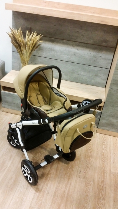 bērnu rati 2in1/3in1 Mikrus Beige eco leather