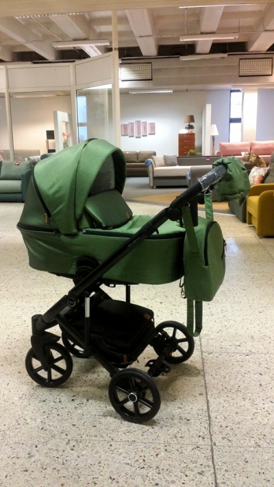 bērnu rati 2in1/3in1 Baby-Merc Mosca zaļš audums ar spīdumu un eko-āda