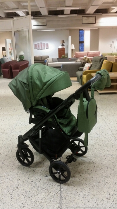 bērnu rati 2in1/3in1 Baby-Merc Mosca zaļš audums ar spīdumu un eko-āda