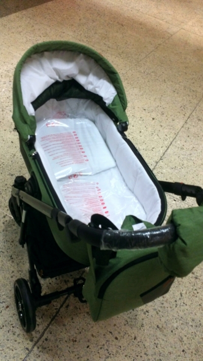 bērnu rati 2in1/3in1 Baby-Merc Mosca zaļš audums ar spīdumu un eko-āda