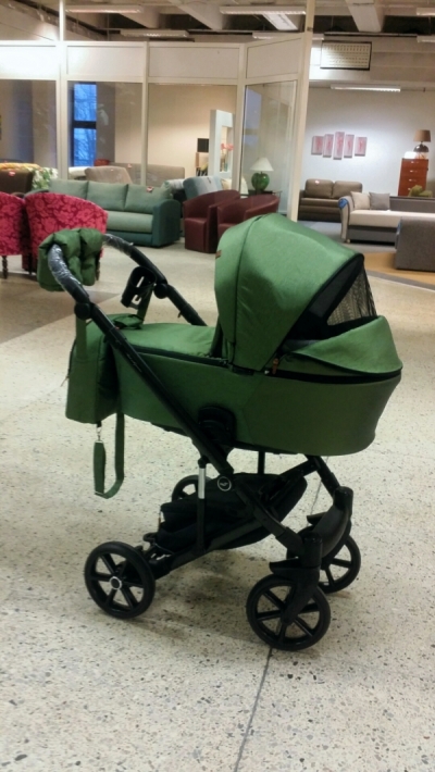 bērnu rati 2in1/3in1 Baby-Merc Mosca zaļš audums ar spīdumu un eko-āda