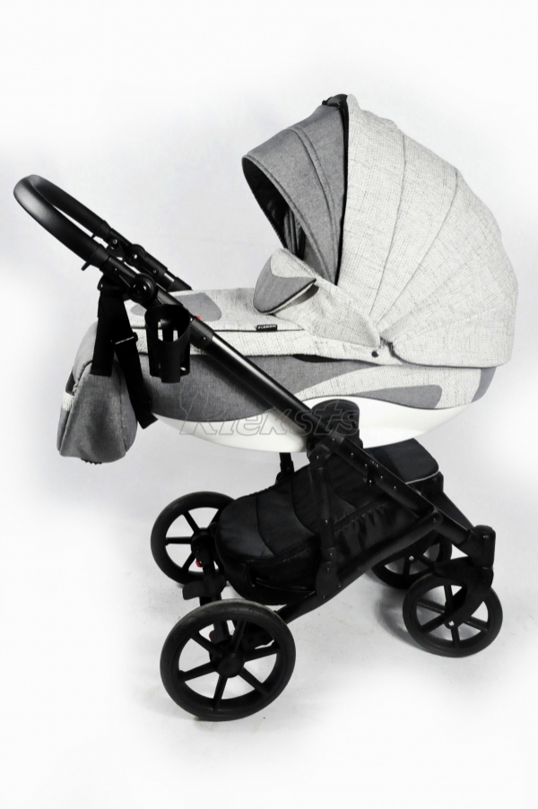 bērnu rati 2in1/3in1 FIRKON Vesta White linen gaišs līnu imitejošs audums