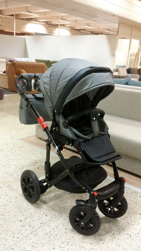 bērnu rati 2in1/3in1 Florencija dark grey eco leather / grey textile