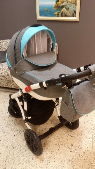 bērnu rati 2in1/3in1 Florencija gaiši zilie ar pelēko