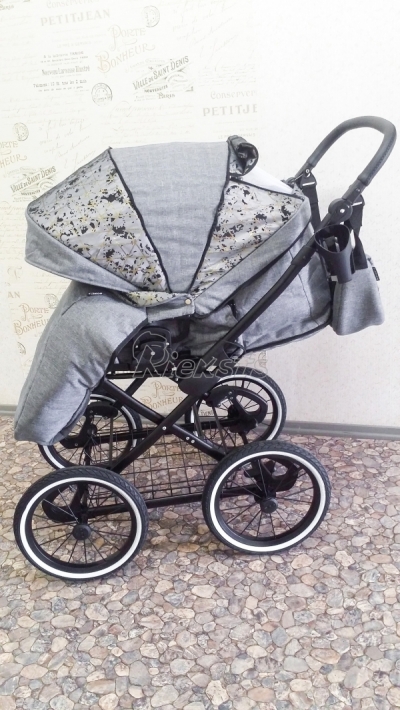 bērnu rati 2in1/3in1 FIRKON Elegance Gold pelēks audums
