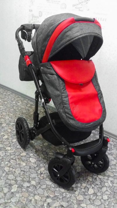 bērnu rati 2in1/3in1 Florencija sarkana eko āda / pelēkais audums