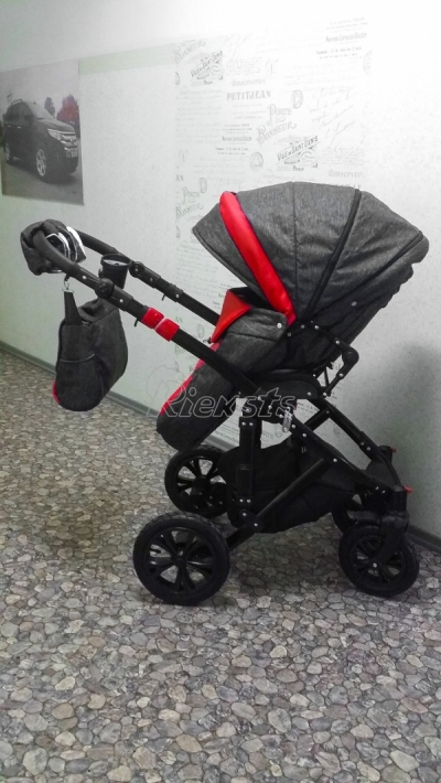 bērnu rati 2in1/3in1 Florencija sarkana eko āda / pelēkais audums