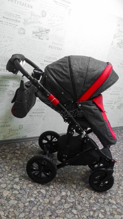 bērnu rati 2in1/3in1 Florencija sarkana eko āda / pelēkais audums