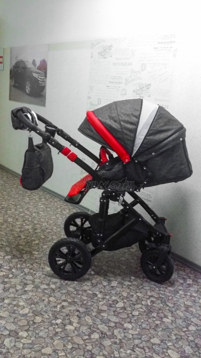 bērnu rati 2in1/3in1 Florencija sarkana eko āda / pelēkais audums