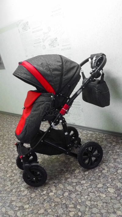 bērnu rati 2in1/3in1 Florencija sarkana eko āda / pelēkais audums