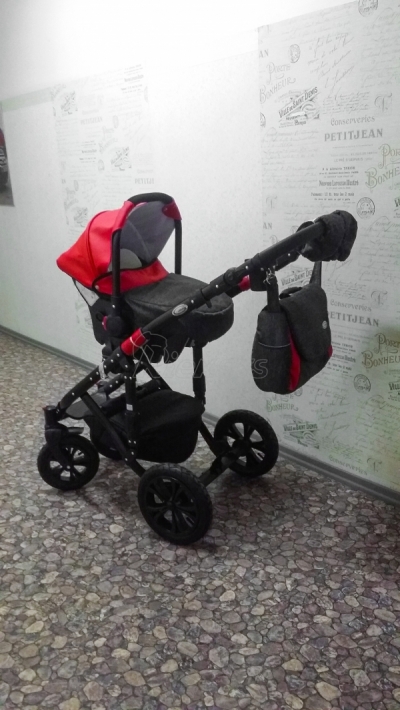 bērnu rati 2in1/3in1 Florencija sarkana eko āda / pelēkais audums