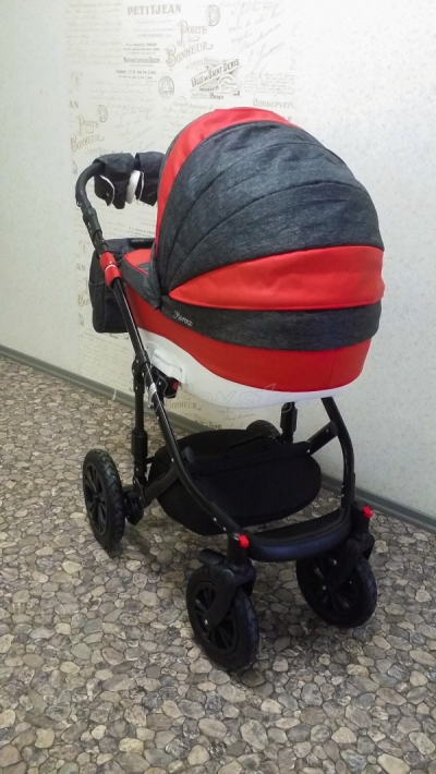 bērnu rati 2in1/3in1 Florencija sarkana eko āda / pelēkais audums