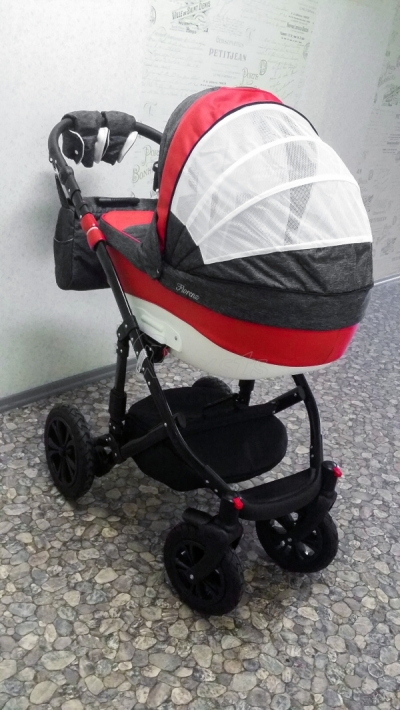 bērnu rati 2in1/3in1 Florencija sarkana eko āda / pelēkais audums